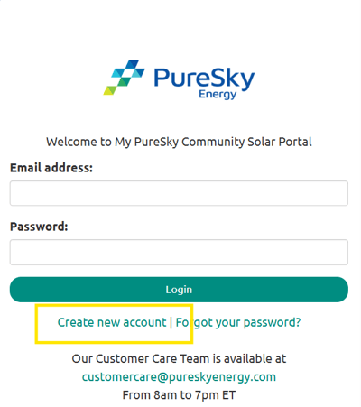 My PureSky Community Solar Portal - Create new account